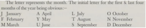 Text with a key to Spode's date mark system, featuring several letters that correspond to months of the year